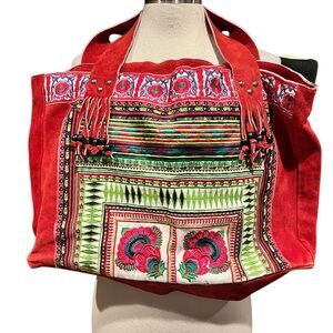 Vintage Khaadi suede fringe embroidered bag
